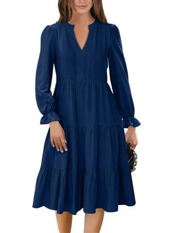 Rochie casual lunga peste genunchi, cu maneci lungi