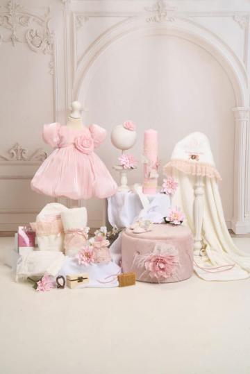 Set complet botez (trusou) - Kate - roz (maneca scurta)