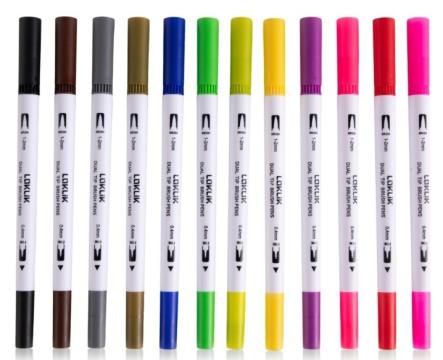 Markere Loklik Dual Tip Brush Pens - 12 colours