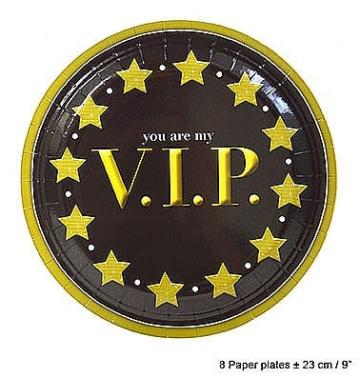 Farfurii carton Vip, negru cu auriu, 23 cm, set 8 buc. de la Hobbyplanet Romania