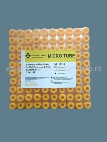 Eprubeta biochimie cu gel Micro 05.ml cu capac galben