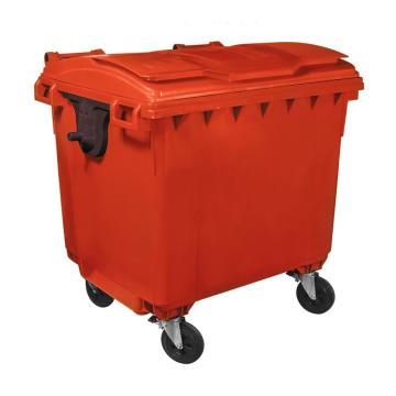 Container HDPE CLF 1100L cu capac plat rosu